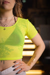 Basics Festival Edition cropattu läpikuultava t-paita neon keltainen